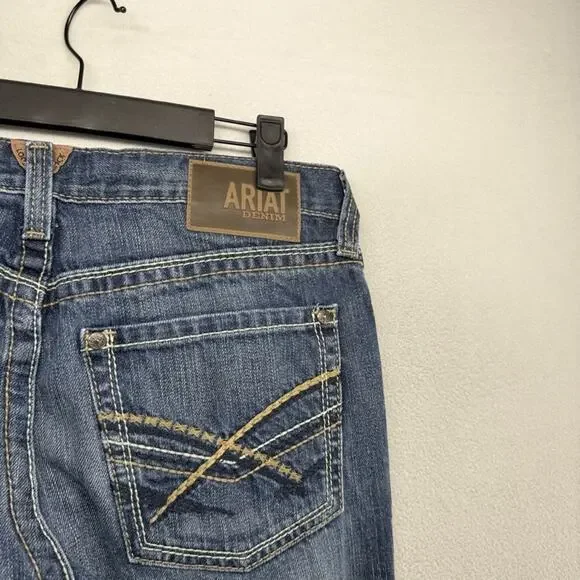 Ariat Jeans Men's 32x36 Blue Straight M5 Denim Dark Whisker Faded Workwear Work - Picture 8 of 10